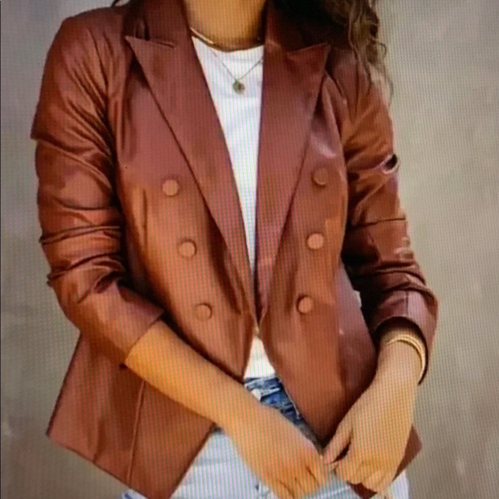 NWT Do + Be Vici Blazer Jacket Womens XS Brown Faux Leather Double Breasted New
